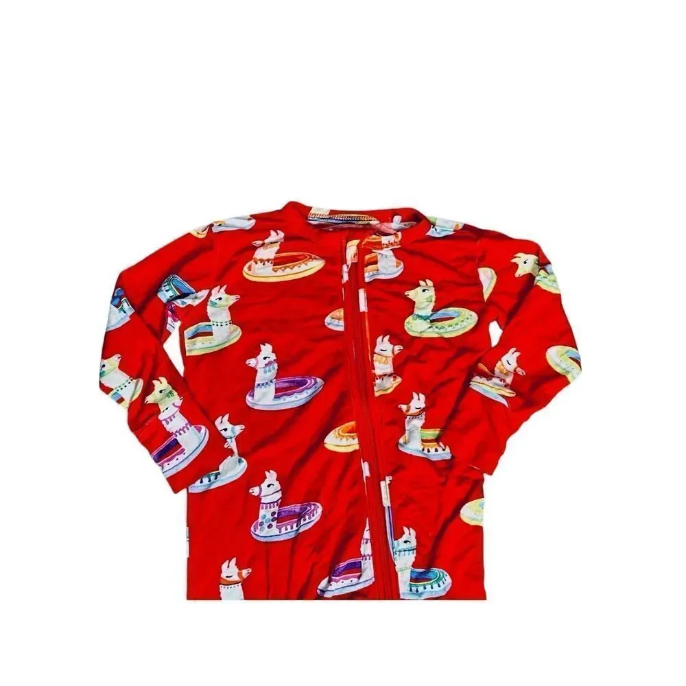 Posh Peanut Bamboo Red Emillo Footie Sleeper Sz‎ 6-9 months Retire Print
